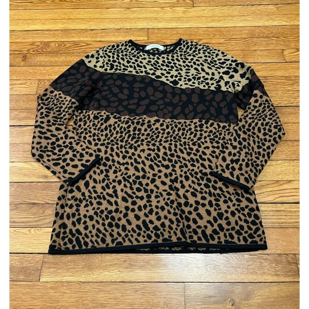 Iceberg Women's Cheetah Print Sweater 100% Virgin Wool Knit Size Large